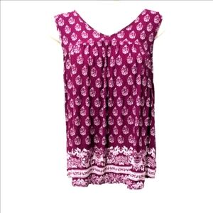 Purple Pleated Sleeveless Blouse with White Accents